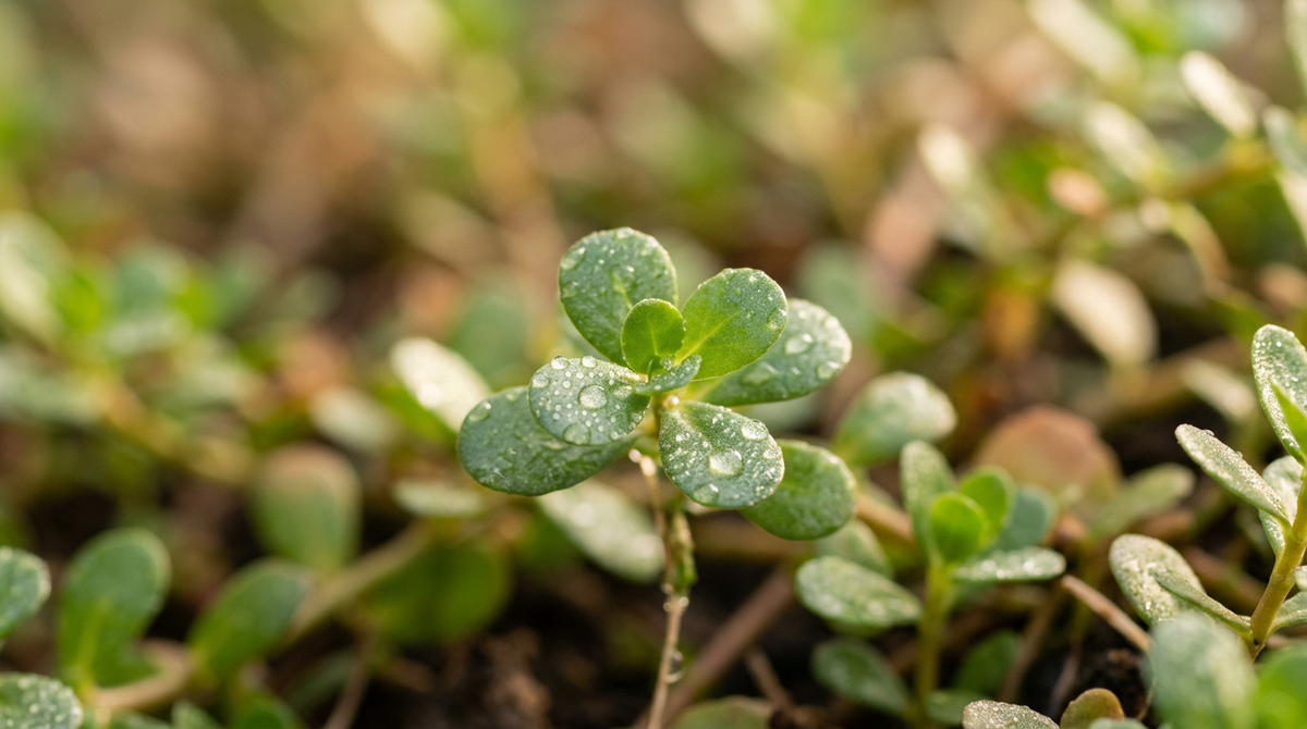 Macro photo of fresh Bacopa Monnieri leaves with dew drops Image