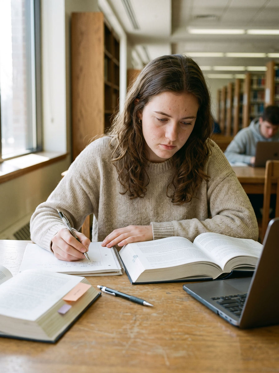 A focused study session in warm morning light.